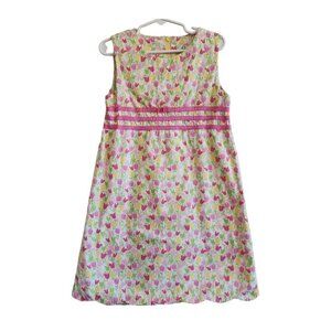 Lilly Pulitzer Floral Tip Toe Tulips Spring Pink Scalloped Hem Dress Girls 6